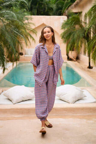 The Vanessa Linen Gingham Balloon Pants
