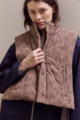 80453 - FLORAL COTTON STAND COLLAR PADDED VEST
