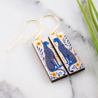 Blue Boho Leopard Rectangle Earrings