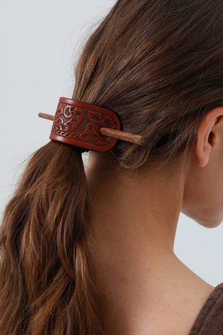 Carved Leather Hair Pin