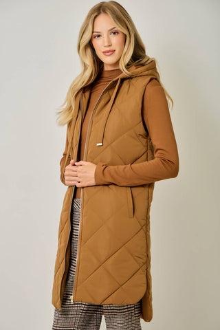 Chai Quilted Puffer Hooded Long Vest