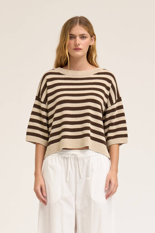The Drop Shoulder Striped Knit Top
