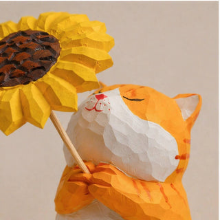Orange Cat Holding Sunflower