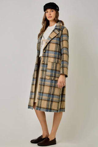 Midnight Moor Brushed Plaid Long Coat