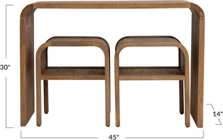 Modern Waterfall Edge Mango Wood Console Table and 2 Nesting End Tables