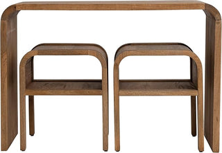 Modern Waterfall Edge Mango Wood Console Table and 2 Nesting End Tables