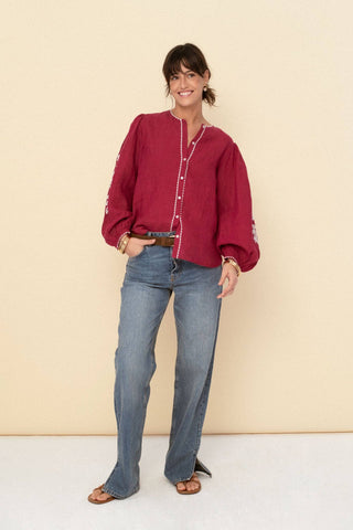 Leonor Embroidered Linen Blouse