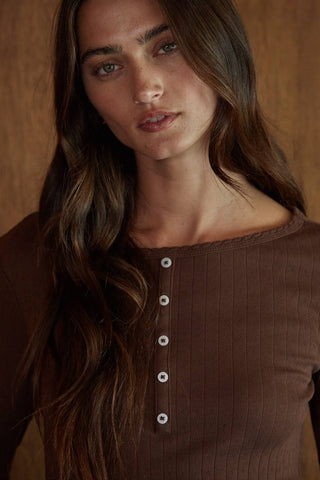 Cocoa Pointelle Henley Top