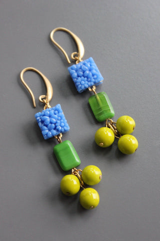 Vintage Glass and Czech Glass Dangle Earrings