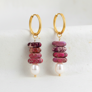 Ocean Bliss Pearl & Magenta Jasper Hoop Drops