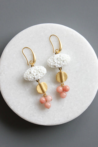 Vintage White Glass Cluster Earrings