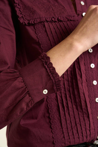 Mila Pintuck Lace Voile Blouse — Burgundy