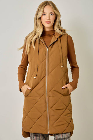 Chai Quilted Puffer Hooded Long Vest