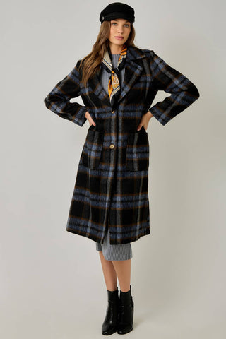 Midnight Moor Brushed Plaid Long Coat