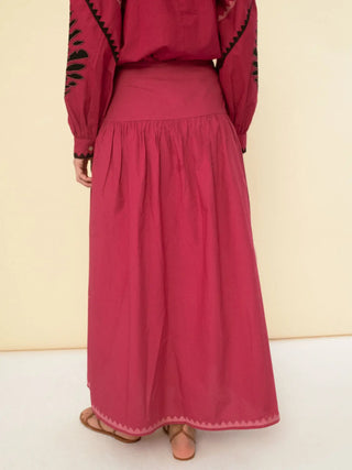 Emily Embroidered Contrast Hem Cotton Midi Skirt