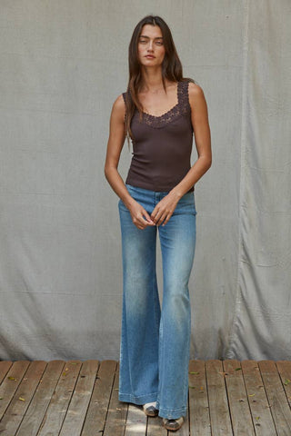 The Clover Lace Trim Ribbed Tank
