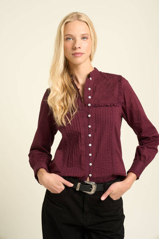 Mila Pintuck Lace Voile Blouse — Burgundy