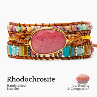 Healing Rhodochrosite Wrap Bracelet - Adjustable