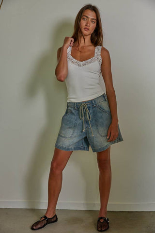 The Clover Lace Trim Ribbed Tank
