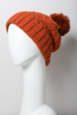 Chalet Thermal-Lined Cable Knit Pom Beanie