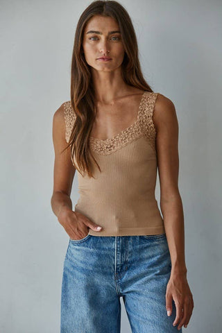 The Clover Lace Trim Ribbed Tank