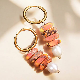 Ocean Bliss Pearl & Aventurine Jasper Hoop Drops