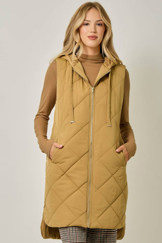 Chai Quilted Puffer Hooded Long Vest