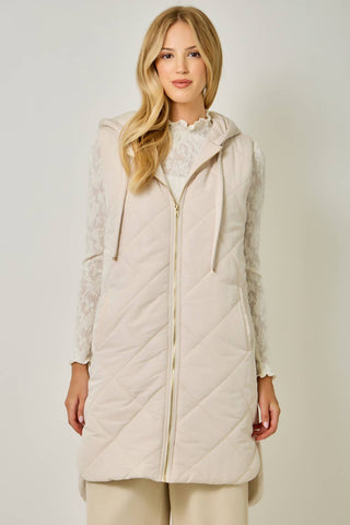 Chai Quilted Puffer Hooded Long Vest