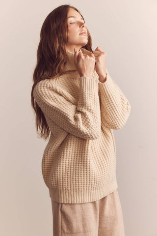 Wool turtleneck waffle sweater