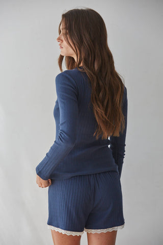 Cocoa Pointelle Henley Top