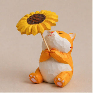 Orange Cat Holding Sunflower