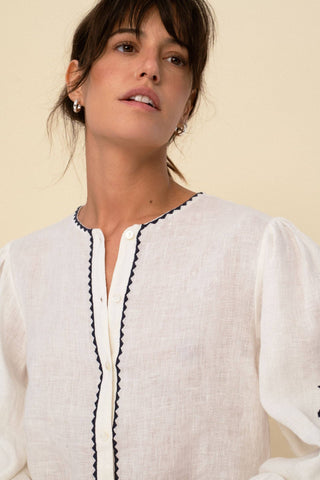 Leonor Embroidered Linen Blouse - White
