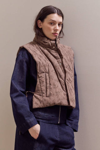 80453 - FLORAL COTTON STAND COLLAR PADDED VEST