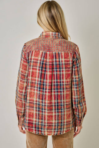 Hearthstone Washed Plaid Fringe Shirt