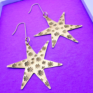 Hand Stamped Brass Star Earrings