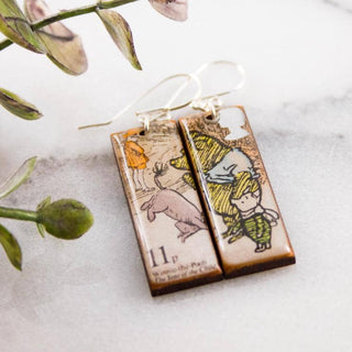 UK- Vintage Winnie the Pooh Postage Stamp Earrings