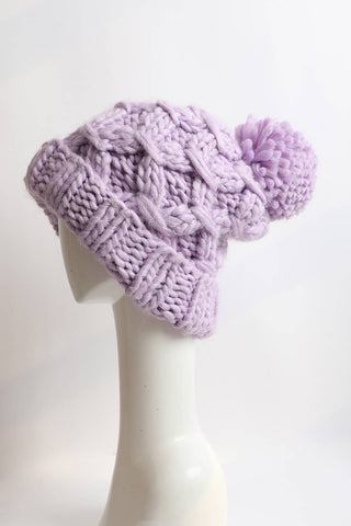 Alpine Oversized Cable Knit Pom Beanie