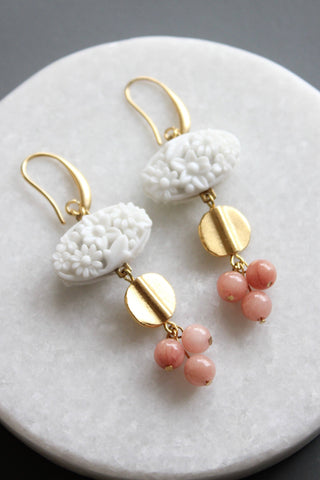 Vintage White Glass Cluster Earrings
