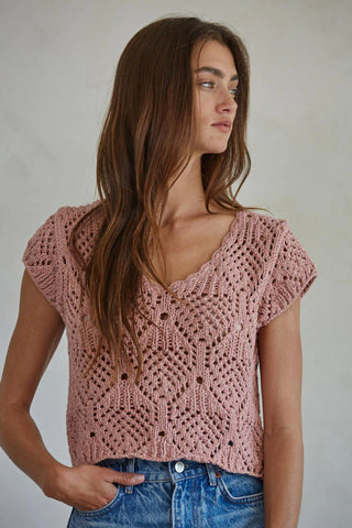 Kendra Crochet Short Sleeve Sweater