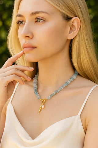 Aquamarine Pearl Charm Necklace