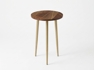 Midcentury Modern Wood and Brass Accent Table