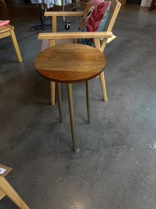 Midcentury Modern Wood and Brass Accent Table
