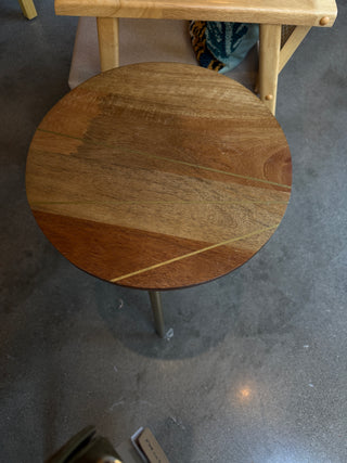 Midcentury Modern Wood and Brass Accent Table