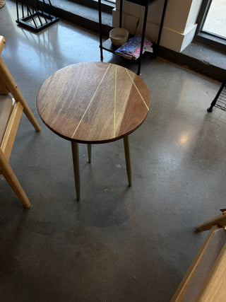 Midcentury Modern Wood and Brass Accent Table