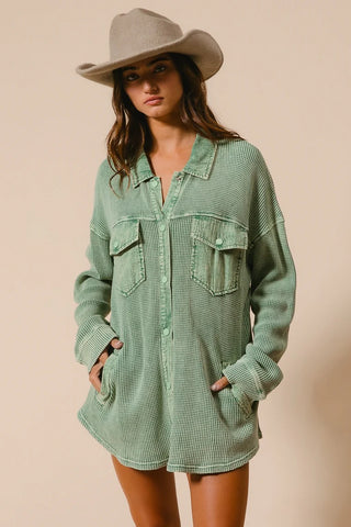 Sage Waffle Shacket