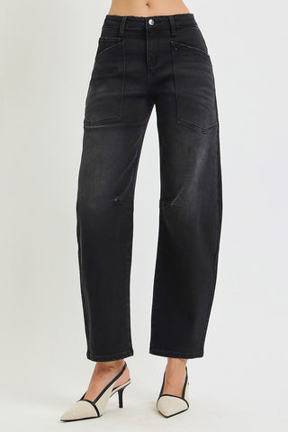 Atlas Mid Rise Barrel Patch Pocket Jean