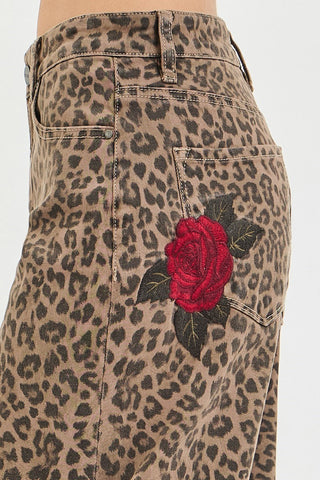 Serengeti Embroidered Leopard Barrel Jean