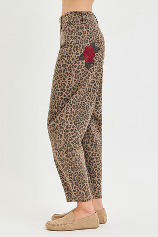 Serengeti Embroidered Leopard Barrel Jean