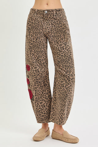 Serengeti Embroidered Leopard Barrel Jean