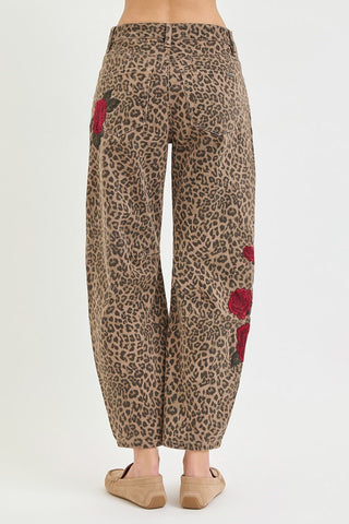 Serengeti Embroidered Leopard Barrel Jean